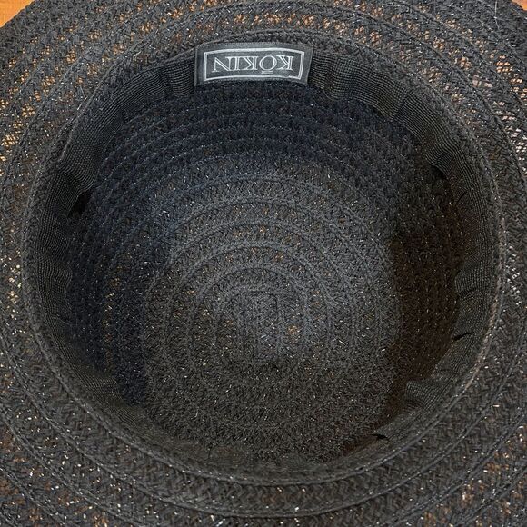 Vintage KOKIN New York Black Woven Straw Wide Adjustable Brim One Size Sun Hat main image 16